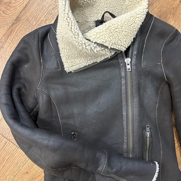 All Saint Sheering Shield Leather sheepskin suede women Jacket size 8 - Picture 5 of 15